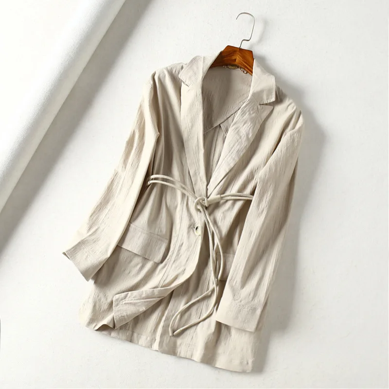 

Gg63 New Style Fashion Solid Color Versatile Drawstring Waist Hugging Fold-down Collar Long Sleeve Suit Jacket Women's