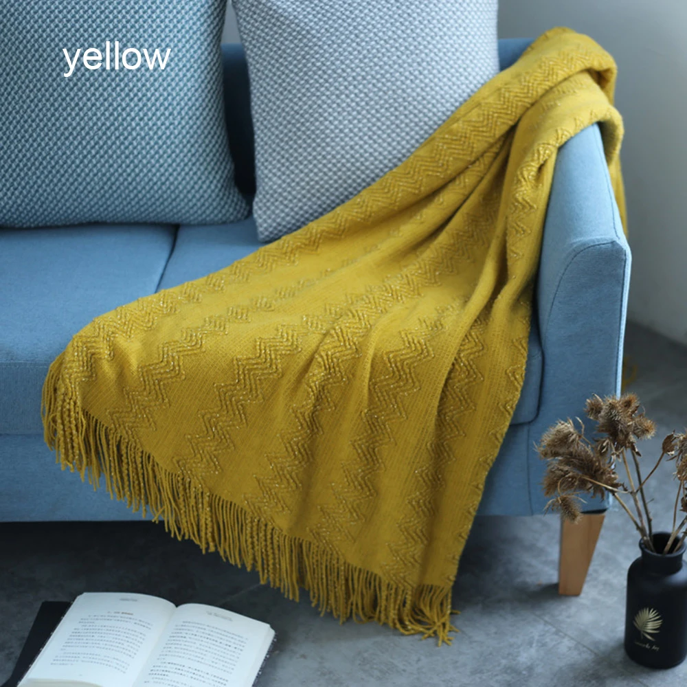 Вязаные пледы в скандинавском стиле, повседневные акриловые одеяла в американском стиле для отдыха, для кровати, кровати, дивана, твердые пледы, домашний текстиль - Цвет: Цвет: желтый