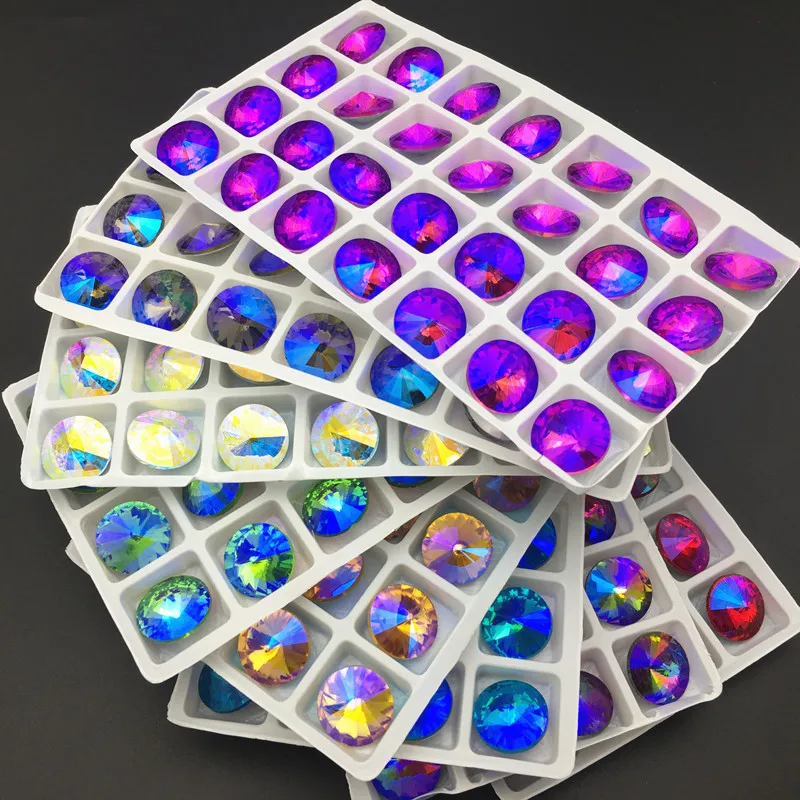 

AB Colors 6mm 8mm 10mm 12mm 14mm 16mm Rivoli round shape Pointback Glass Crystal Glue on rhinestone beads accessories diy trim