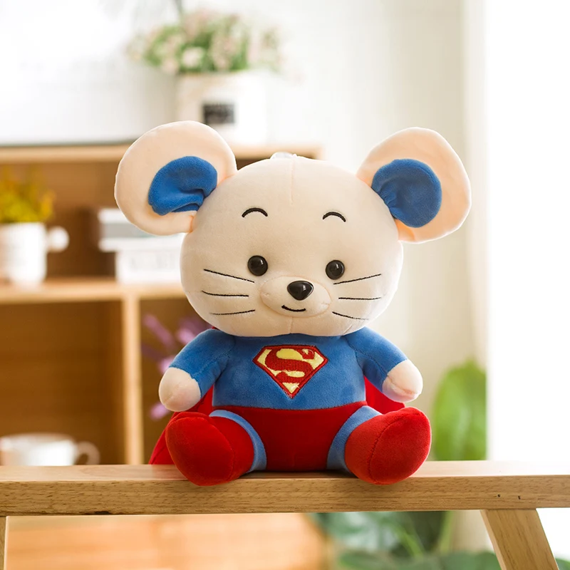 25 см Kawaii моделирование плюшевая игрушечная мышь мини плюшевые куклы платье Мышь мягкие игрушки для детей детский спальный костюм с принтом «Супермен» Мышь смешной Рождественский подарок - Цвет: Красный