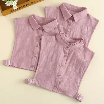 

Womens Crochet Lace Fake Collar Cameo Brown Button Down Detachable Half-Shirt Y5GC