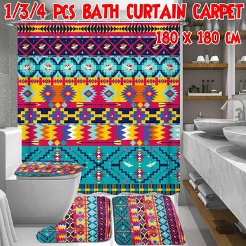 

1/3/4 Pcs Bohemia Style Shower Curtain Sets Non-Slip Rugs Toilet Lid Cover and Bath Mat Waterproof Bathroom Curtains Home Decor