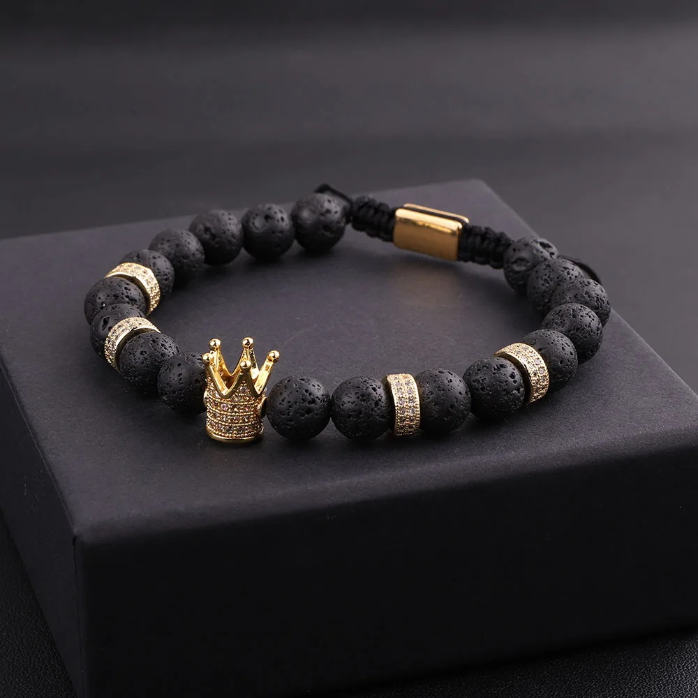 New Design Men Women Bracelet Natural Tiger Eye Howlite CZ Micro Pave Crown Friendship Macrame Adjustable Bacelet Men - Image 5