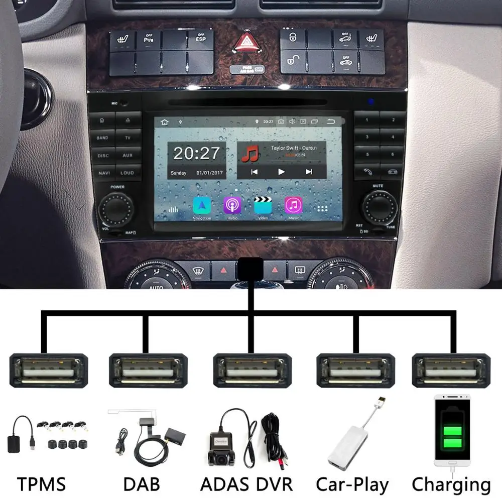 Clearance PX6 Octa Core Android 9.0 4+64G 5 USB For Mercedes Benz C Class W203 C180 C200 C220 C230 C240 C250 C270 C280 C300 C320 Car Radio 1