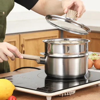 

Mini Milk Pan Safe Nonstick Sauce Pot with Lid Steamer Baby Food Fast Heating Cookware with Anti-scald Handle Steam Melting Pot