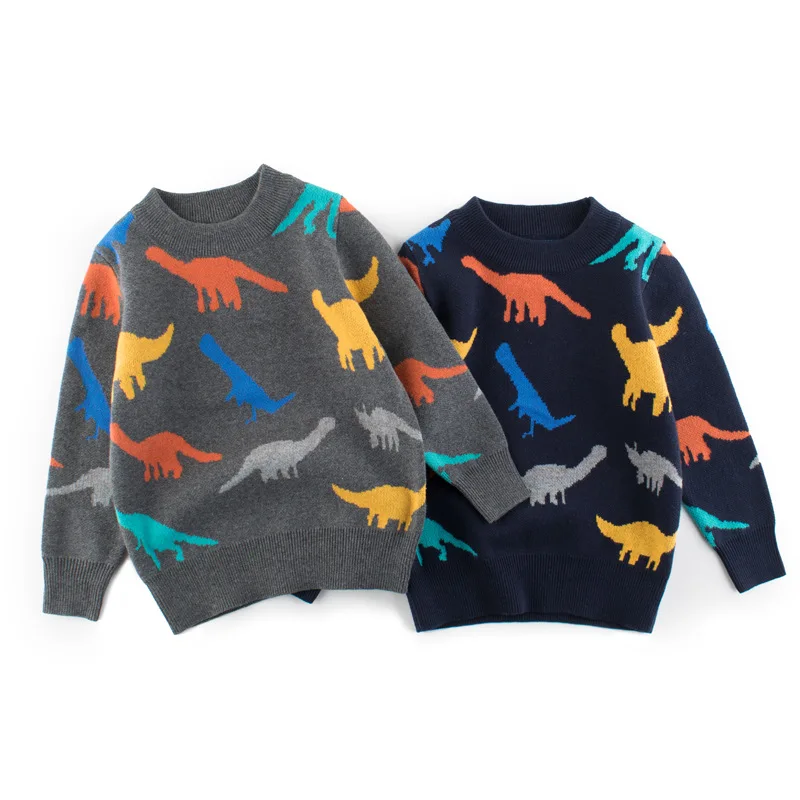 

Новый 2021 для детей, пуловер для детей, свитер, комплект одежды для мальчиков и девочек, Осень-зима, с рисунком динозавра из мультфильма, с круглым вырезом, вязаный свитер верхняя одежда для От 3 до 8 лет