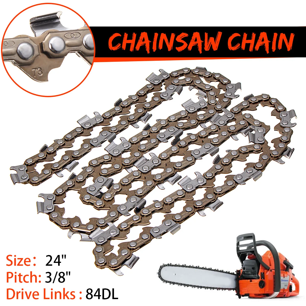 Doersupp 24 Inch Chainsaws Chain Blade 3/8lp 84 Drive Link Chainsaw