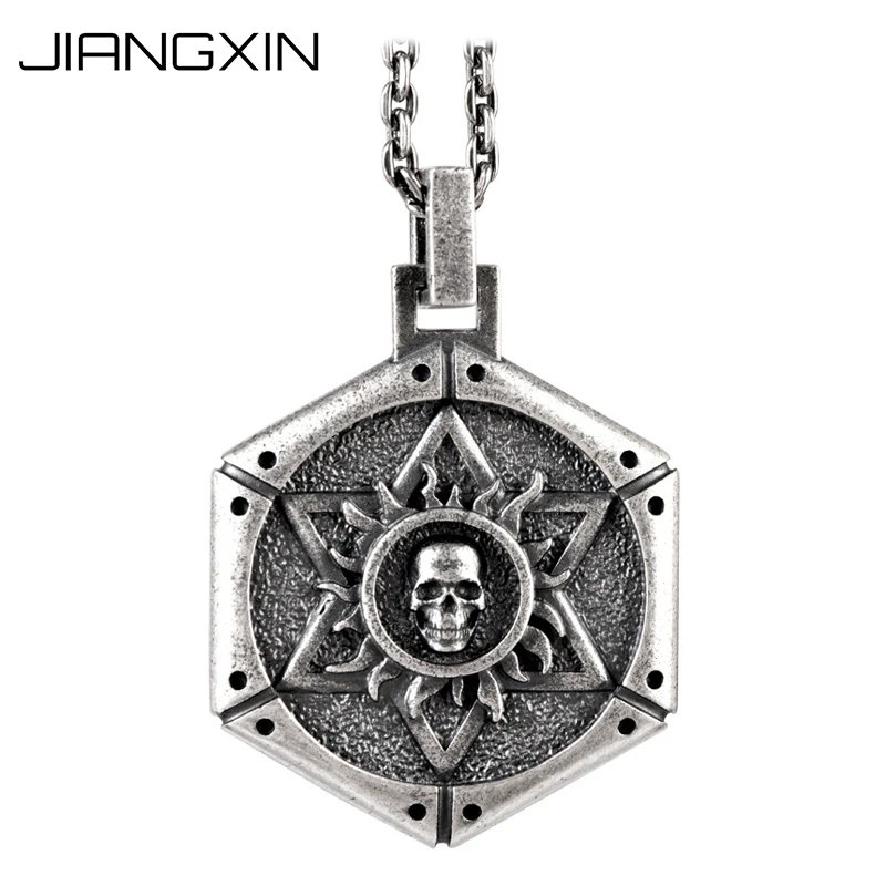 

22.8g 925 Sterling Silver Skeleton Star of David Hexagram Skull Pendant Rock Jewelry Men Women Adjustable black Rope 5cm*4.6cm