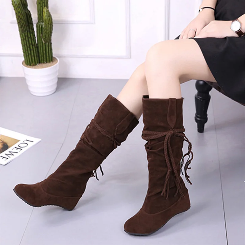 

Women Winter Boots Ladies Height Increasing Platform Thigh High Over The Knee Suede Fringe Boots Autumn Women Shoes Botas HVT375