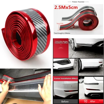 

2.5m x 5cm Car Door Sill Scuff Plate Guard Pedal Protector Strips Anti-collision sticker Carbon Fiber Red Suitable For Most Cars