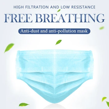 

50/100Pcs Three-layer Breathable Non Woven Disposable Dustproof Face Mouth Masks Anti-Dust Pollution Earhook Cap Masks Flu Cover