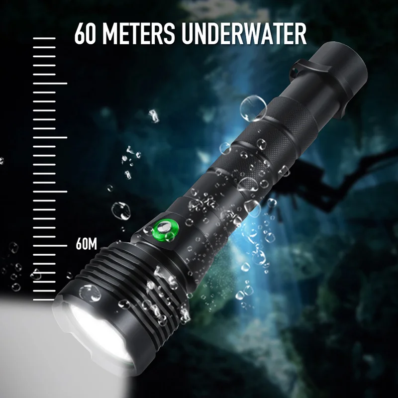 XHP70.2 светодиодный вспышка для подводного погружения и светильник Тактический 26650 горелки белый светильник подводный 100 м Водонепроницаемый XHP70 лампа для дайвинга