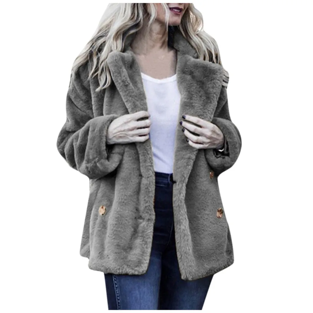 Осеннее зимнее женское пальто повседневное свободное одноцветное длинное плюшевое пальто женское винтажное размера плюс толстые куртки из искусственного меха пальто белое#3 - Цвет: Gray