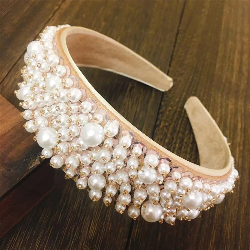 Full Pearl Headband Baroque Hairbands For Women Princess Crystal Hair Band Hair Accessories Drop Shipping