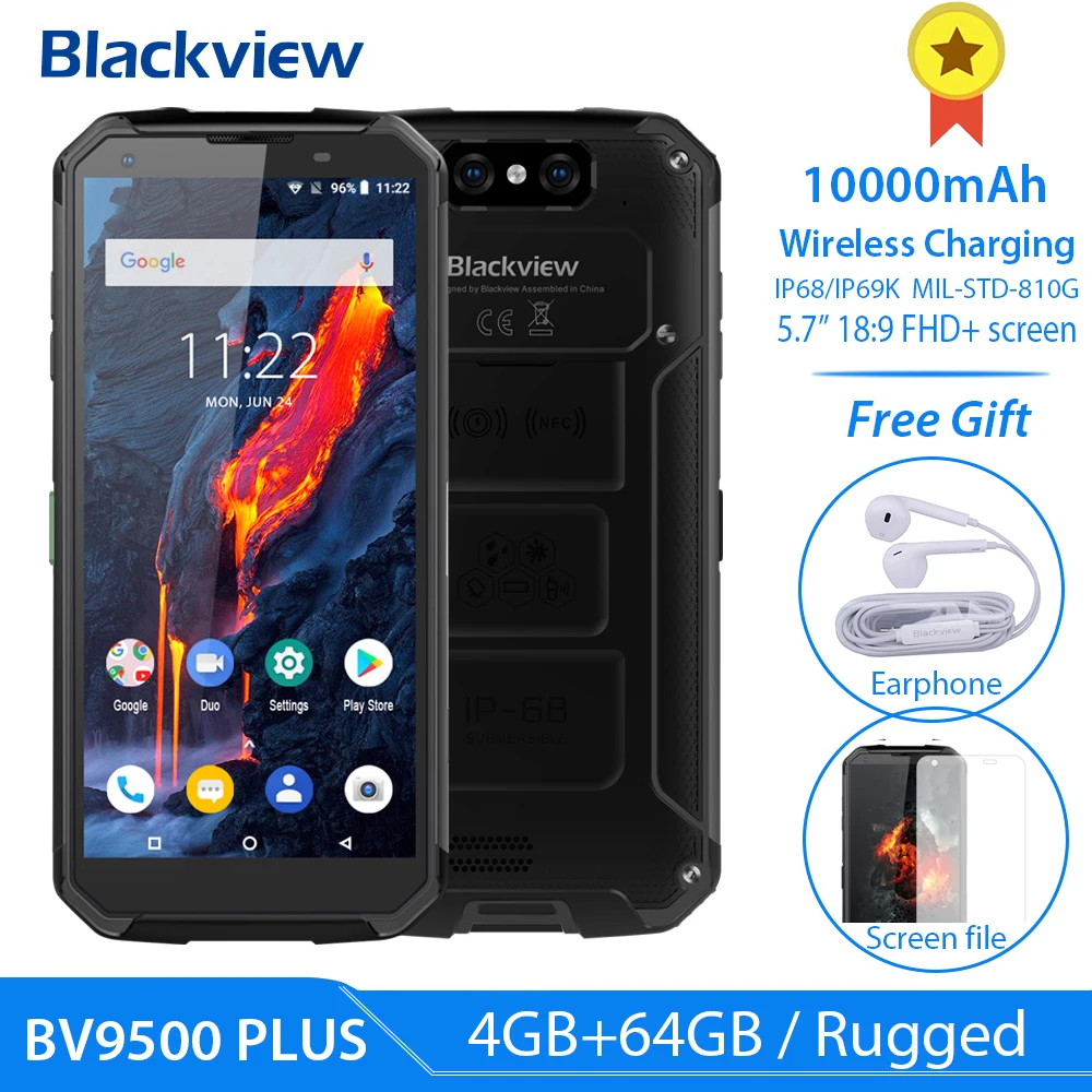 Смартфон BLACKVIEW BV9500 Plus P70 четыре ядра 4 Гб + 64 ГБ Android 9 0 IP68 водонепроницаемый 5 7
