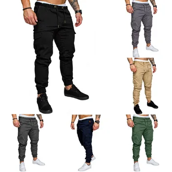 

2020 New Men Pants Hip Hop Joggers Fashion Basic Solid Elastic Waist Trousers Casual Pockets Mens Sweatpants