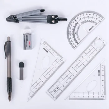 

8pcs Drawing Compass Protractor Drawing Triangle Eraser Compasses Set Examination Math Eraser Ruler For Student School Supplies
