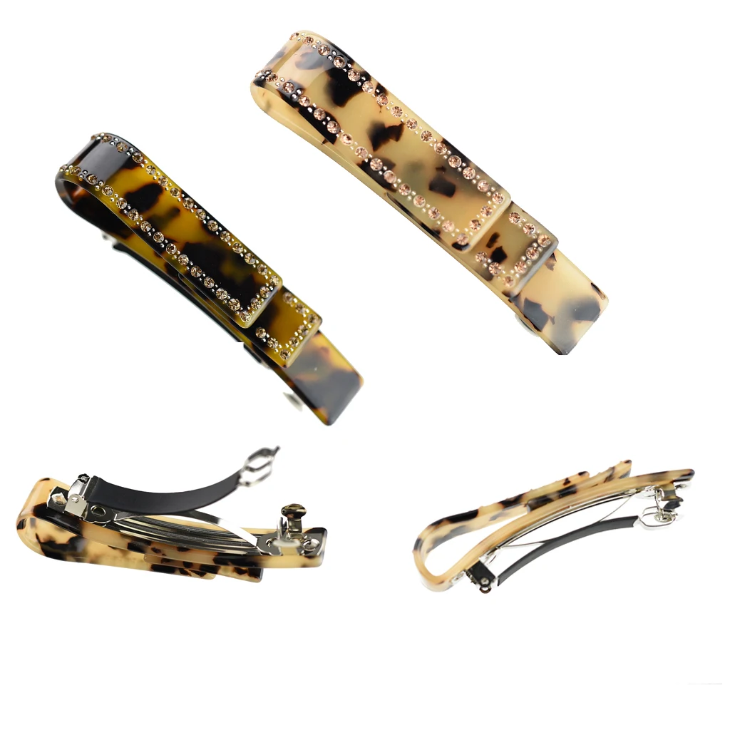 Cellulose Acetate Hair Barrette Spring Clamp Women Hairwear Leopard Pattern