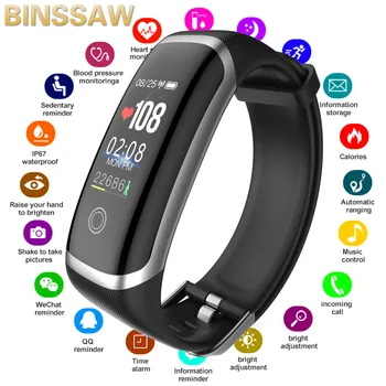 

BINSSAW New Smart Bracelets Men's Waterproof Smart Watches Heart Rate Fitness Tracker Wristband Sports Wrist Watch IOS Android