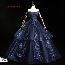 Темно-синие Бальные платья сладкий 16 Принцесса Кружева бальное платье выпускного вечера платья для 15 лет