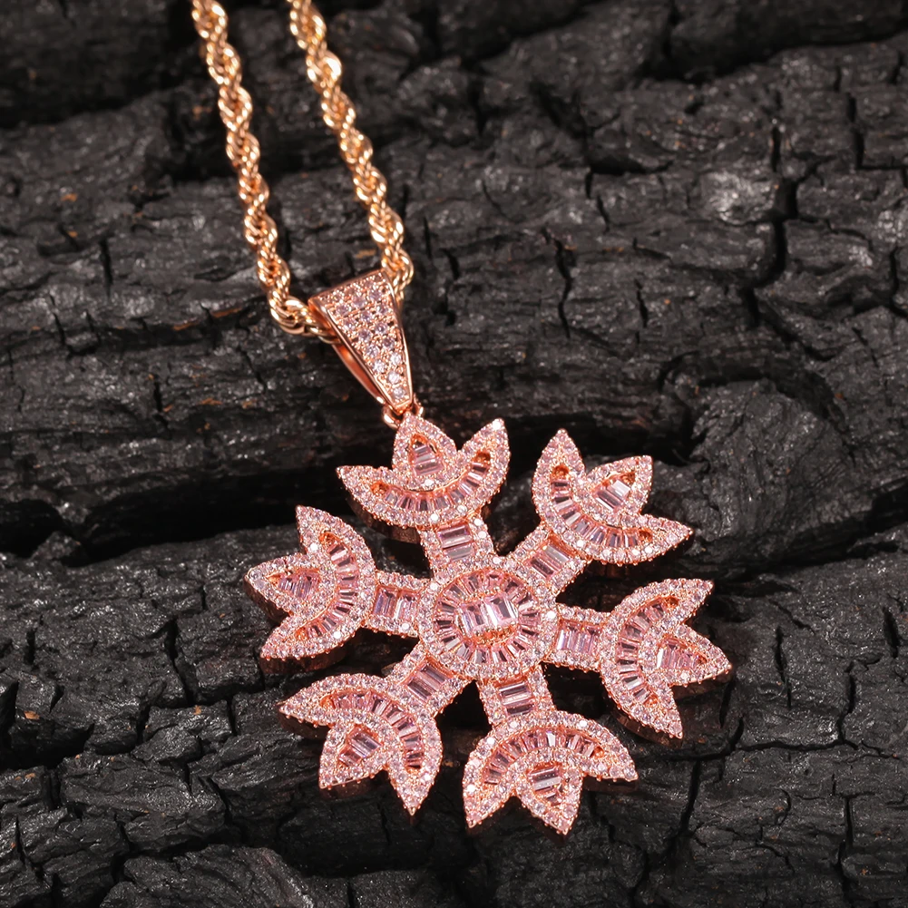 Pink Baguette Snowflake Pendant AAA 