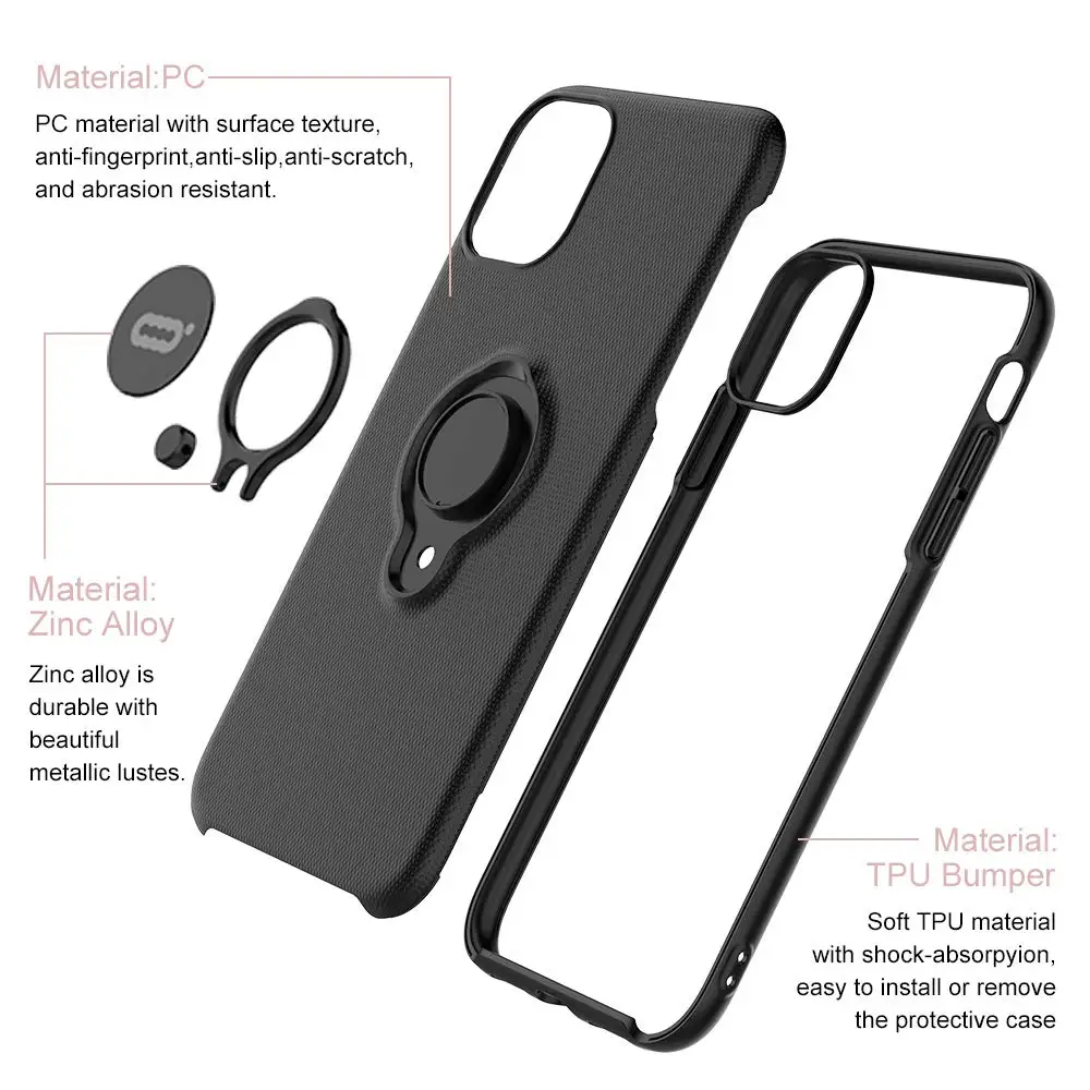 Anti-Scratch Shockproof Case for iPhone 11 Pro Max X XS XR XS MAX Cover with 360 Degree Rotation Ring Kickstand Car Magnetic