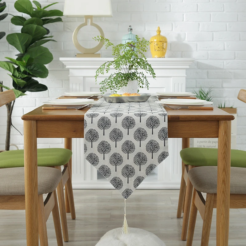Newly Table Runner Modern Tree Printed Table Runner Cotton Table Runner Party Wedding Christmas Decorations for Home Tablecloth - Цвет: Style 2