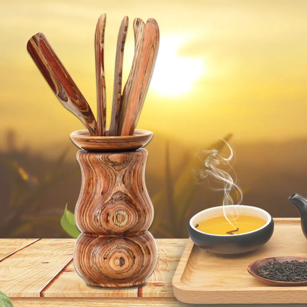 

6 Pcs Tea Utensil Set Wooden Table Accessories Funnel Office Holder Mixing Spoon Gift Ceremony Needle Traditional Tools