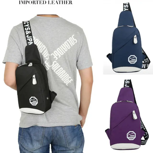 US $4.42 Men Nylon Outdoor Sport Sling Shoulder Small Bag Crossbody Chest Pack Backpack Canvas USB Charging 