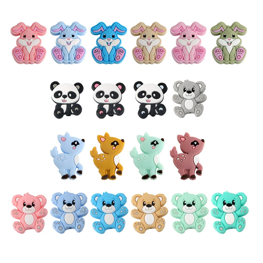 Kovict Animal silicon beads Mini rabbit deer panda Food grade silicone DIY jewelry necklace bracelet accessories 5/10pcs