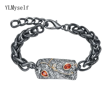 

Rock Thick Chain bracelet Black 2 tone Multi CZ color Adjustable size Cool Big bangle