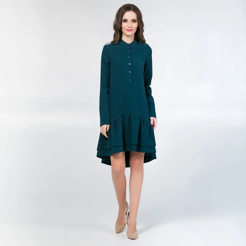 

Cascading Ruffle Casual Women Dress Stand Collar Long Sleeve Dress 2019 Autumn Office Mini Dress Loose Elegant Dress