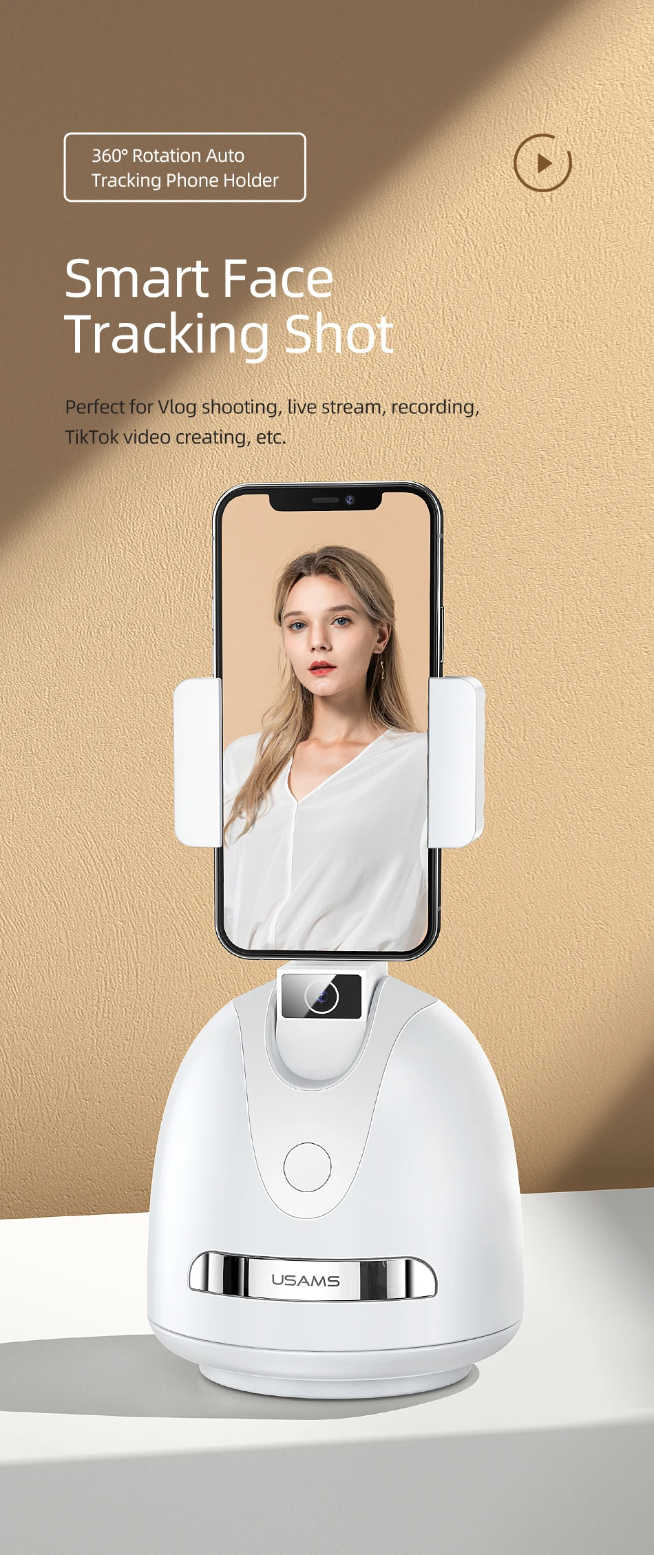 USAMS Portable 360 Rotation Auto Smart Face Track Phone Holder Support Phone Mount Tripod with Face Tracking US-ZB239 18 Hf00720d9ac8f47e5a791ee85dbdd886e4