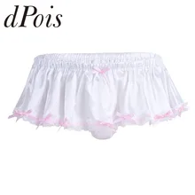 Sissy Мужское нижнее белье, Hommes, низкая посадка, мягкий Блестящий бант, гофрированные облегающие трусики, мужские кружевные атласные бикини трусы, нижнее белье