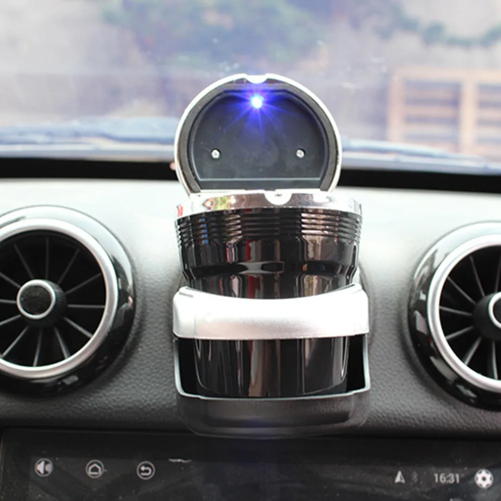 Переносная автомобильная пепельница из нержавеющей стали пепельница синий светодиодный светильник бездымный стенд цилиндр Подстаканник Пепельница
