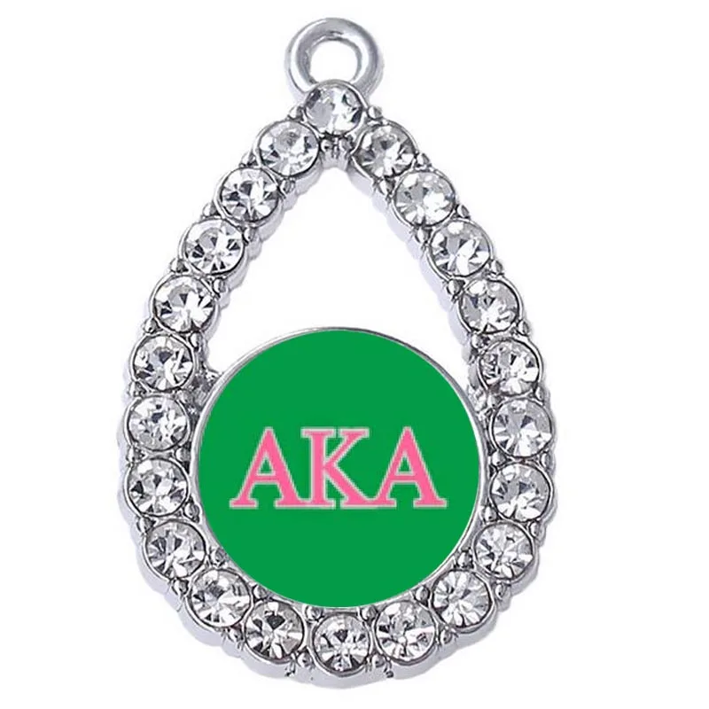 

Drop shape pink green AKA sorority and fraternity society charm