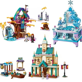 

2020 Girls Princess Enchanted Tree House Castle Ice snow Anna Elsa Building Blocks Sets Bricks Classic Model Kits Kids Friends