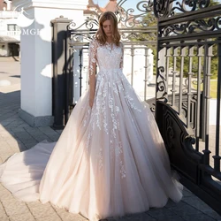Aedmgh A-Line Romantic Wedding Dresses 2021 Boat Neck Long Sleeve Robe De Mariee Beaded Lace Appliques Vintage Vestido De Novia