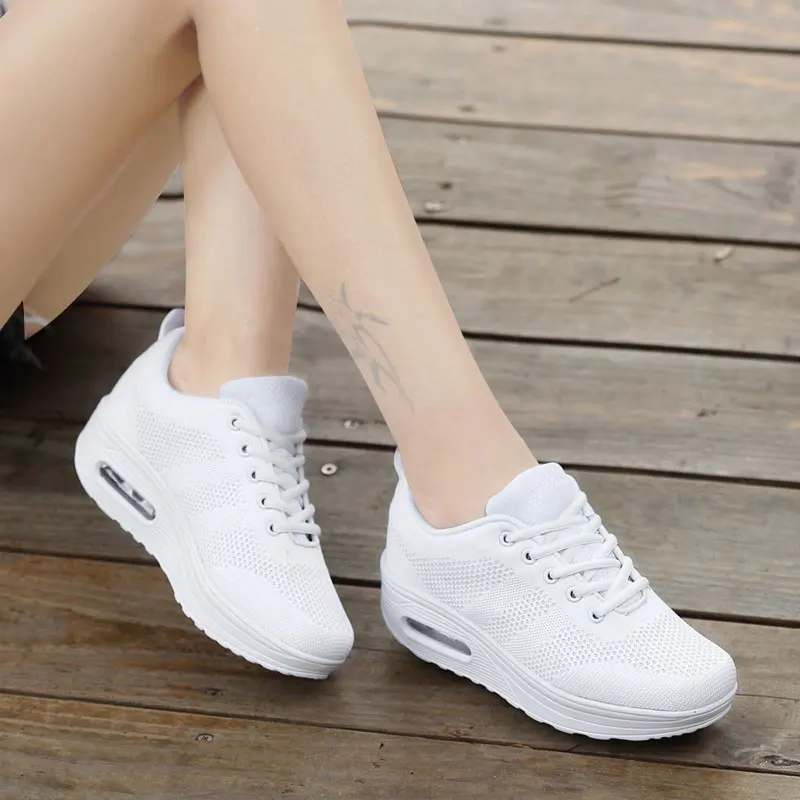MWY Women Platform Shoes Fashion High Heel Sneakers Breathable Wedges Shoes For Women White Trainers Zapatillas Mujer Casual