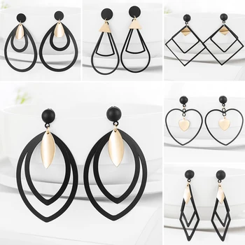 WYBU Summer Style Golden Black Circle Drop Earrings Star Hollow Water Drop Earing Triangle Jewel Alli Express Brinco Bijouterie