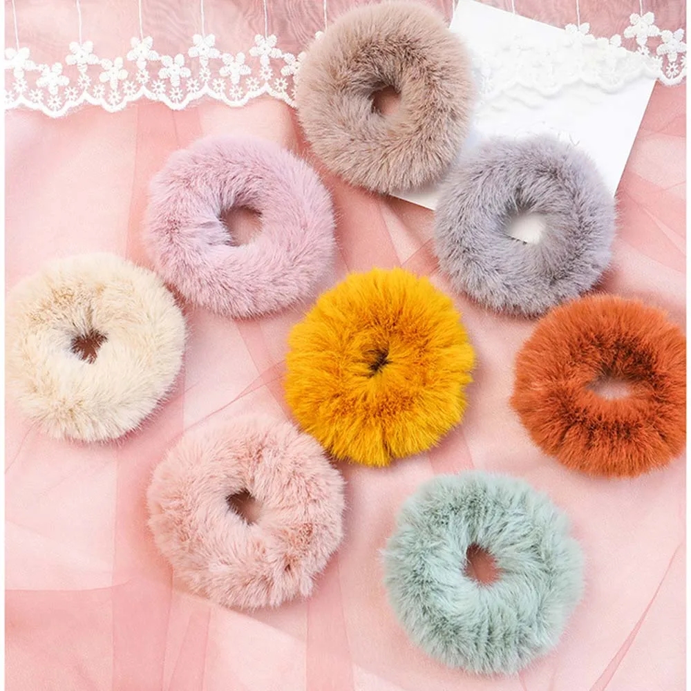 New Women Winter Solid Soft Plush Elastic Hair Rubber Band Ponytail Holder Sweet Scrunchie Headband Hair Accessories