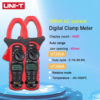 

UNI-T UT205A UT206A Digital Clamp Meter Auto Range 1000A Ammeter Multitester Voltmeter with LCD Backlight
