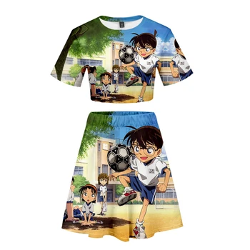 

Detective Conan two piece set Sports Girls Short Sleeve Skirt Set Leisure Print Novelty Top Luxury Harajuku