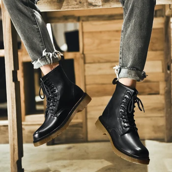 

Men Shoes Doc Mens 8-Eye Winter Boots Martins Man Genuine Leather Ankle Boot Fashion Cowboy Motorcycle Black Casual Men Boots