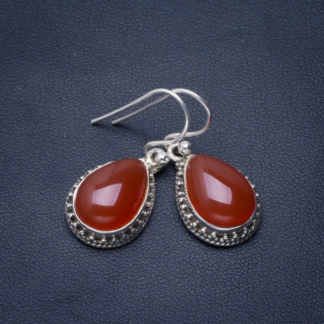 

Natural Carnelian Handmade Unique 925 Sterling Silver Earrings 1.25" B2114