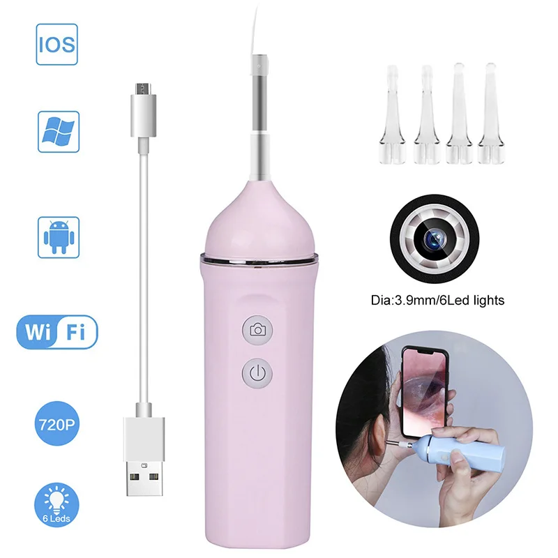 Ear Cleaning Endoscope HD Visual Spoon 3.9mm Wifi Mini Camera Android IOS pick Otoscope Borescope Tool for iPhone ipad |
