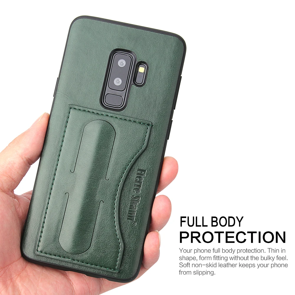 Fierre Shann Brand for Samsung Galaxy S9 Case Concise PU leather Phone Card Pocket kickstand Back Cover |