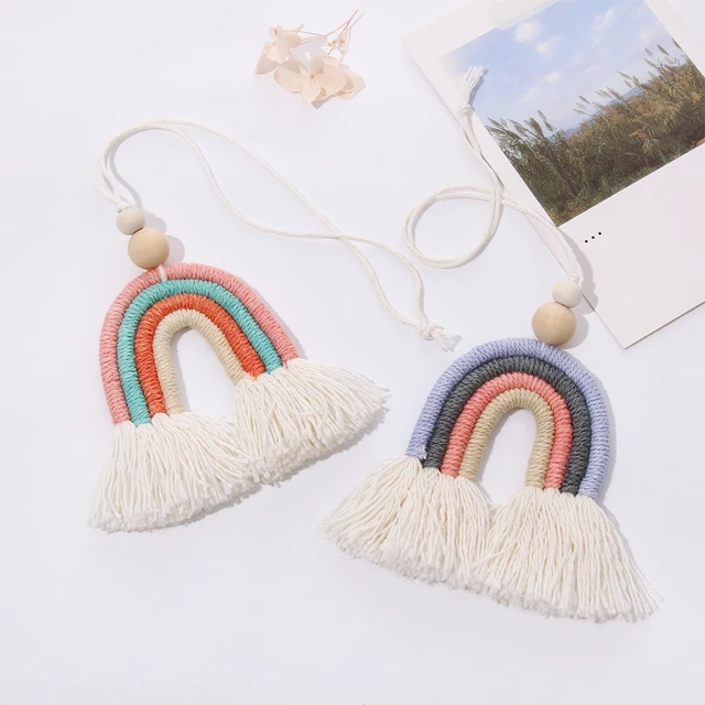 Auto Anhänger Hand Made Regenbogen Baumwolle Böhmen Auto Rückspiegel Hängen  Ornament Innen Decoraction Zubehör Mädchen Geschenke - AliExpress