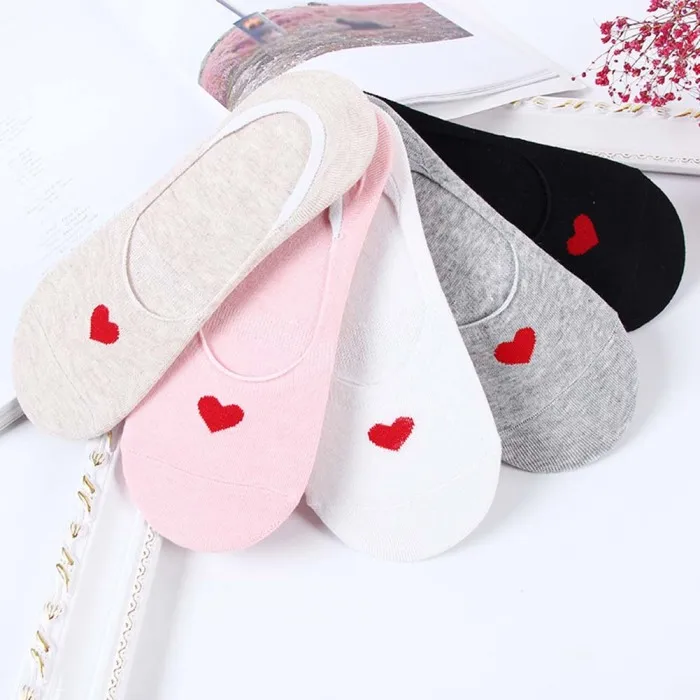 2 Pair Korean Spring Summer Women Invisible Socks Love Heart Non-slip Low Cut Comfortable Ladies Girls Boat Sock JS26