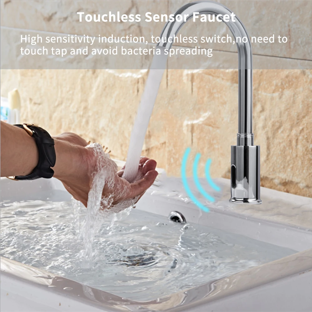 

G1/2 Outlet Hose Kitchen Faucet Automatic Sensor Touchless Hands Free Bathroom Sink Faucet with Hole Cover Lead-free Water Tap